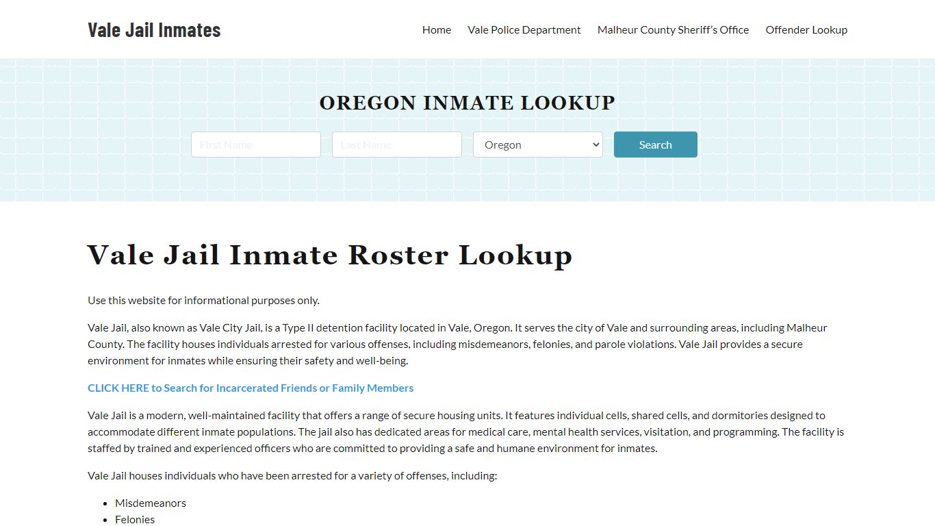 Vale Jail Inmate Roster, Malheur County, OR, Offender Search