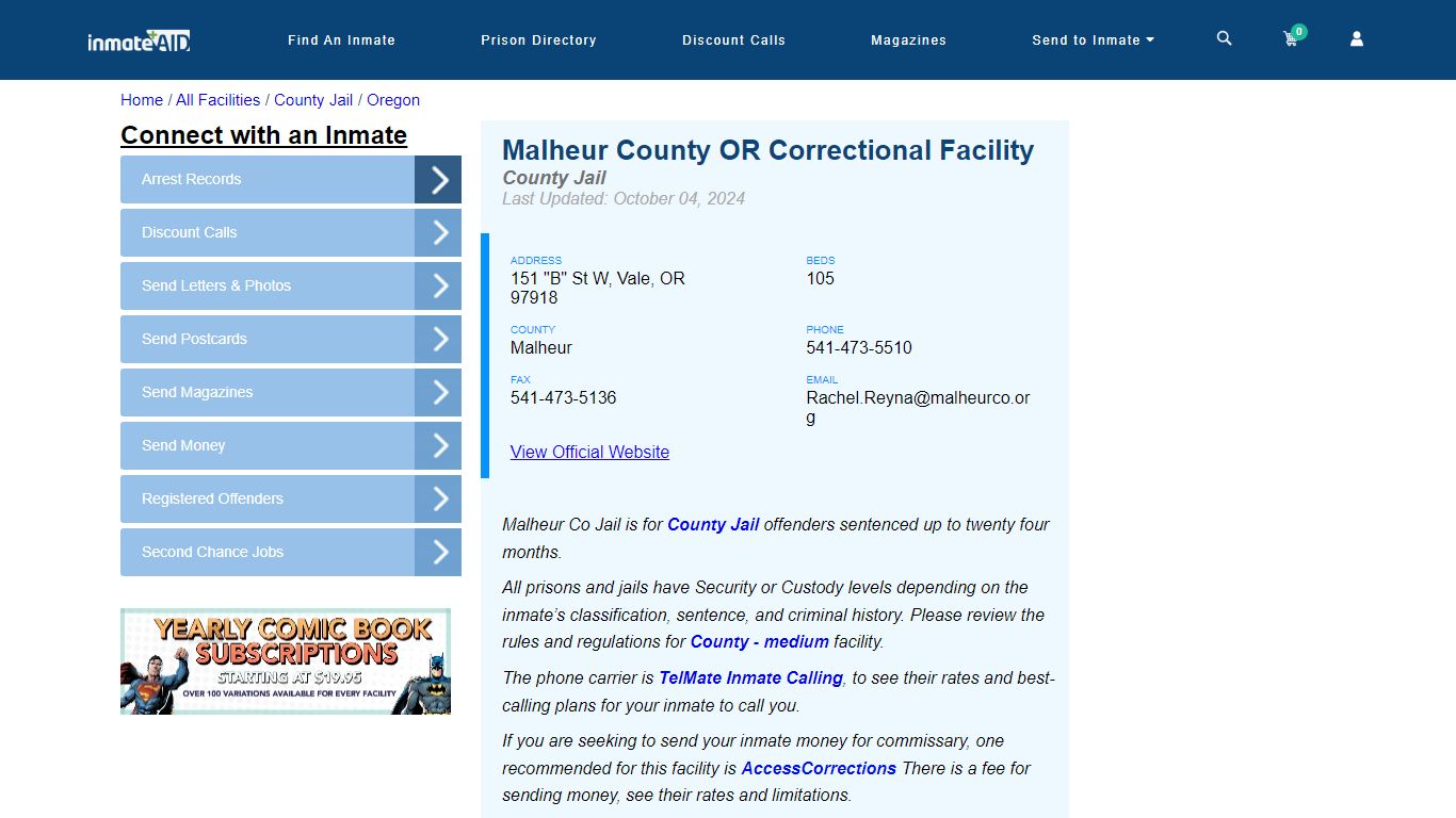 Malheur County OR Correctional Facility - Inmate Locator