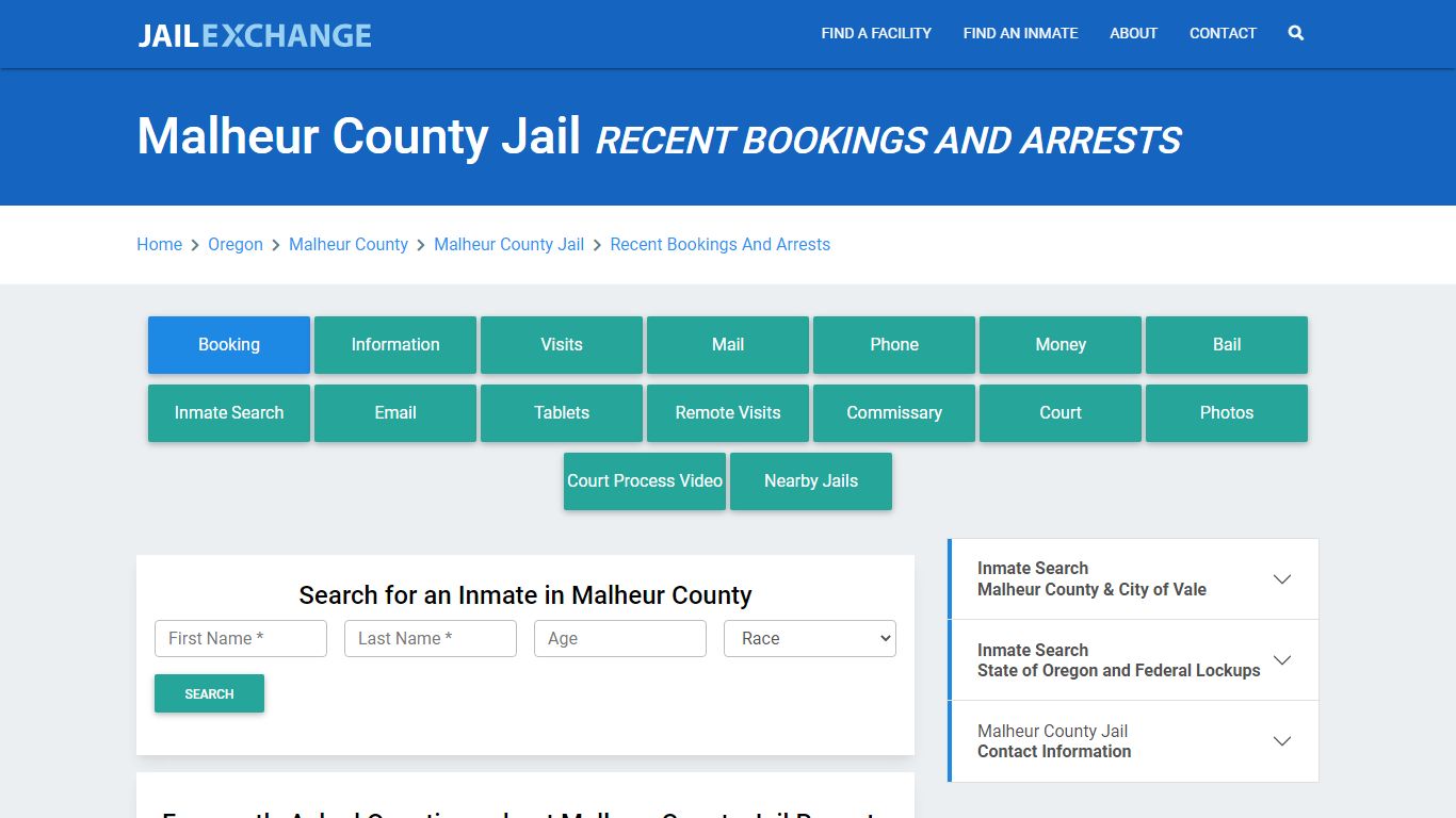 Malheur County Jail Recent Bookings And Arrests - Jail Exchange